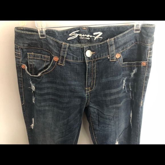 Seven 32 Distressed Slight Flair Jeans NWOT - Picture 3 of 9